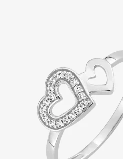 Bague double cœurs or blanc 375 ‰ oxyde de zirconium SO OR