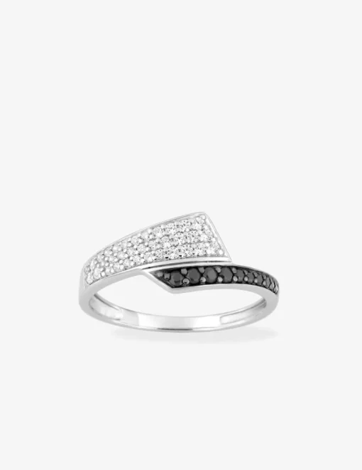 Bague en argent 925 ‰ rhodié avec oxydes noirs et blancs SO OR