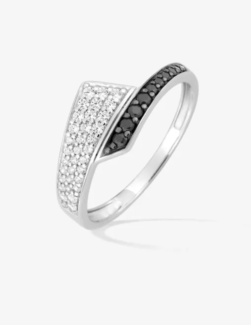 Bague en argent 925 ‰ rhodié avec oxydes noirs et blancs SO OR