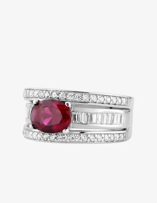 Bague en argent 925 ‰ rhodié et oxydes de zirconium rouge et blancs SO OR