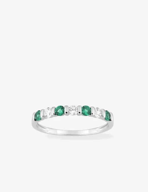 Bague en argent 925 ‰ rhodié, oxydes de zirconium verts et blancs SO OR