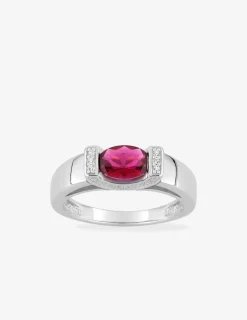Bague en argent 925 ‰ rhodié, oxydes de zirconium rouge et blancs SO OR