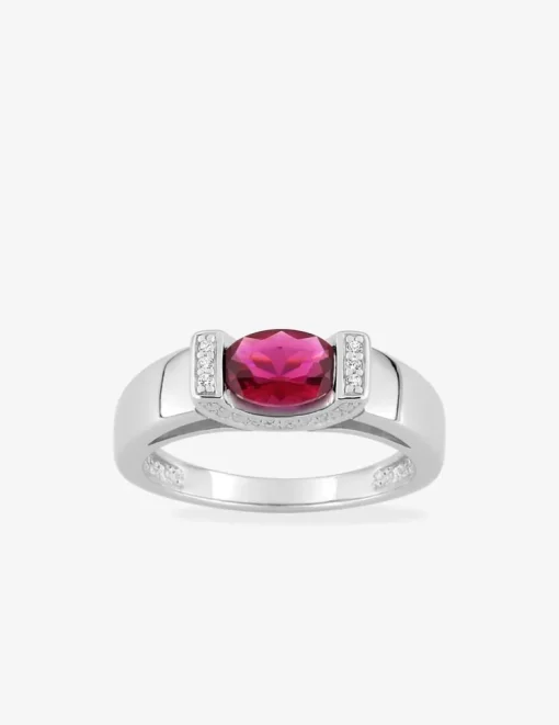 Bague en argent 925 ‰ rhodié, oxydes de zirconium rouge et blancs SO OR