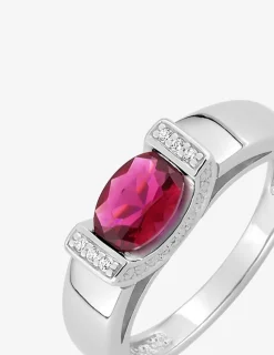Bague en argent 925 ‰ rhodié, oxydes de zirconium rouge et blancs SO OR