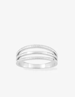 Bague en argent gris rhodié 925‰ 3 anneaux fantaisies dont 2 torsadés SO OR