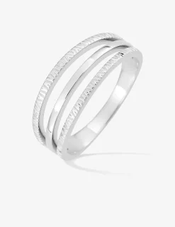 Bague en argent gris rhodié 925‰ 3 anneaux fantaisies dont 2 torsadés SO OR