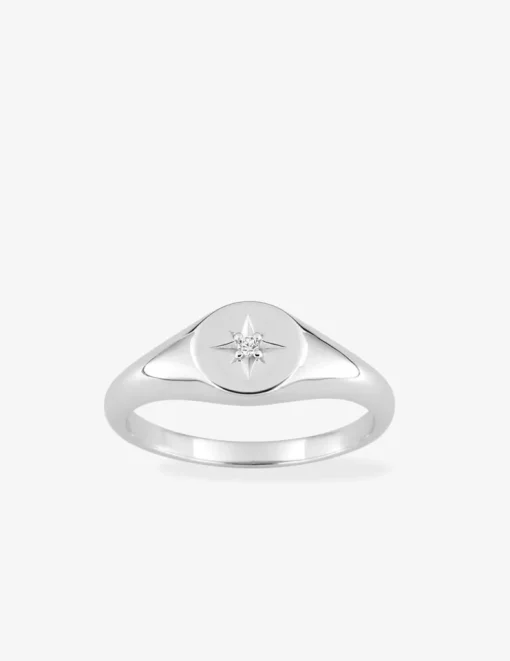 Bague en argent gris rhodié 925‰ étoile oxyde blanc serti 4 griffes SO OR