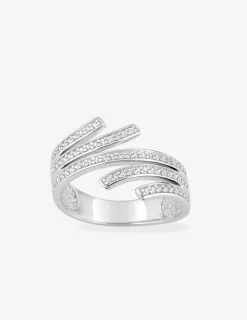 Bague en argent gris rhodié 925‰ 3 rubans enroulés fantaisies oxyde blanc SO OR
