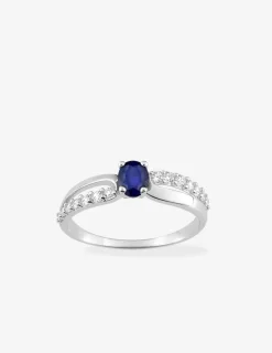 Bague en or 750‰ solitaire saphir serti griffes et oxyde blanc fantaisie SO OR