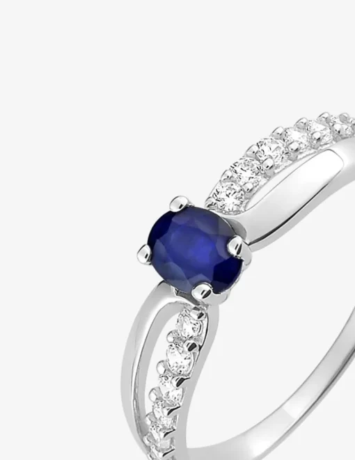 Bague en or 750‰ solitaire saphir serti griffes et oxyde blanc fantaisie SO OR