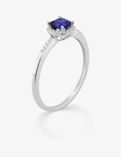 Bague en or blanc 375 ‰ avec saphir et diamants synthétiques 0,08 ct SO OR