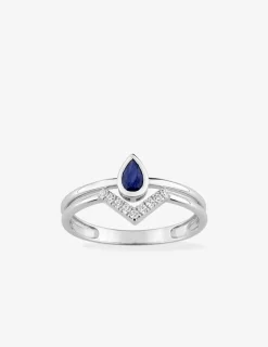 Bague en or blanc 375 ‰ avec saphir et oxydes de zirconium SO OR