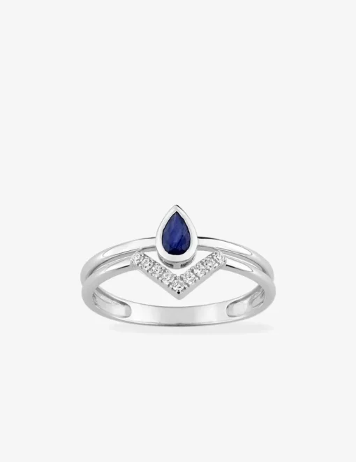 Bague en or blanc 375 ‰ avec saphir et oxydes de zirconium SO OR