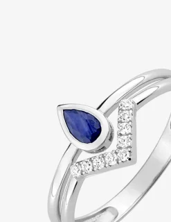 Bague en or blanc 375 ‰ avec saphir et oxydes de zirconium SO OR