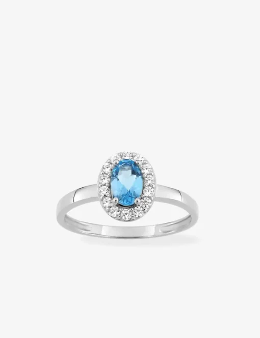 Bague en or blanc 375 ‰ avec topaze bleue et oxydes de ziconium SO OR