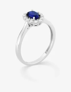 Bague en or blanc 375 ‰, saphir et diamants synthétiques 0,23 ct SO OR