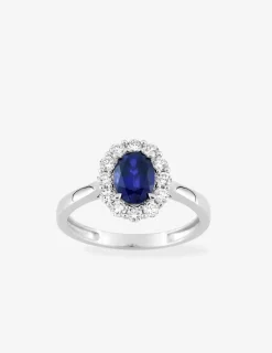 Bague en or blanc 375 ‰, saphir et diamants synthétiques 0,40 ct SO OR