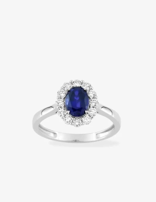 Bague en or blanc 375 ‰, saphir et diamants synthétiques 0,40 ct SO OR