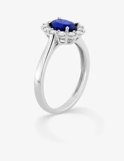 Bague en or blanc 375 ‰, saphir et diamants synthétiques 0,40 ct SO OR
