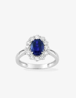Bague en or blanc 375 ‰, saphir et diamants synthétiques 0,65 ct SO OR