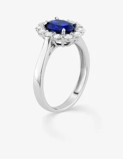 Bague en or blanc 375 ‰, saphir et diamants synthétiques 0,65 ct SO OR