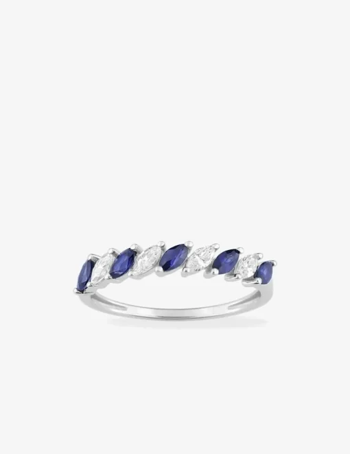 Bague en or blanc 375 ‰, saphirs et oxydes de zirconium SO OR