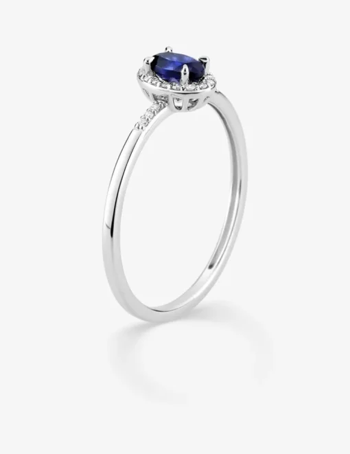 Bague en or blanc 375 ‰, saphir et diamants synthétiques 0,07 ct SO OR