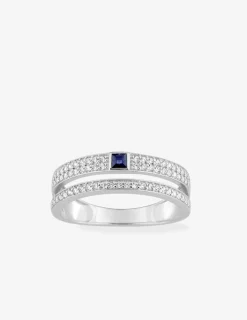 Bague en or blanc 375‰ solitaire saphir et oxyde fantaisie SO OR