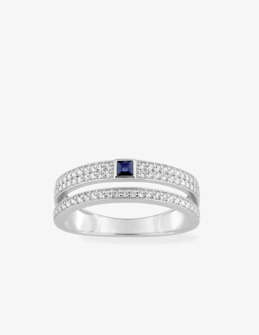 Bague en or blanc 375‰ solitaire saphir et oxyde fantaisie SO OR