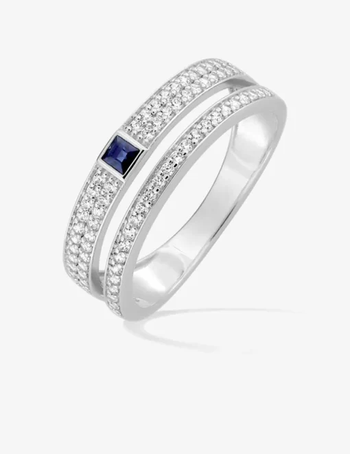 Bague en or blanc 375‰ solitaire saphir et oxyde fantaisie SO OR