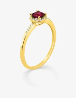 Bague en or jaune 375 ‰ avec rubis et diamants synthétiques 0,08 ct SO OR