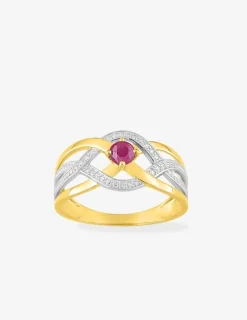 Bague en or jaune 750 ‰, avec rubis et rhodium SO OR