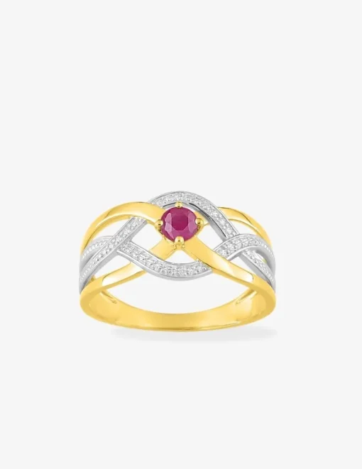 Bague en or jaune 750 ‰, avec rubis et rhodium SO OR