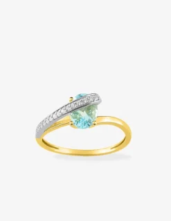 Bague en or jaune 750 ‰ avec aigue-marine, oxyde de zirconium et rhodium SO OR