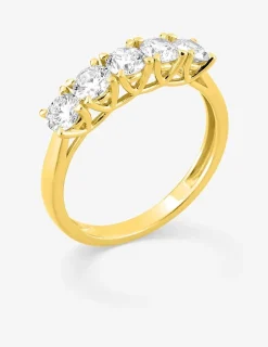 Bague en or jaune 375 ‰, cinq diamants synthétiques 1,00 ct SO OR