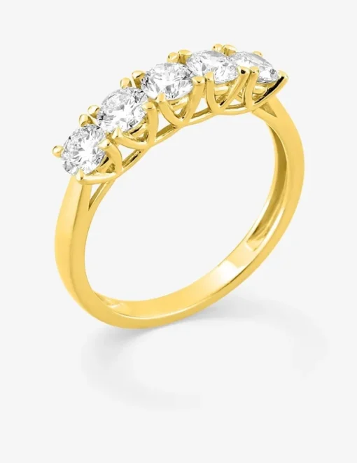 Bague en or jaune 375 ‰, cinq diamants synthétiques 1,00 ct SO OR