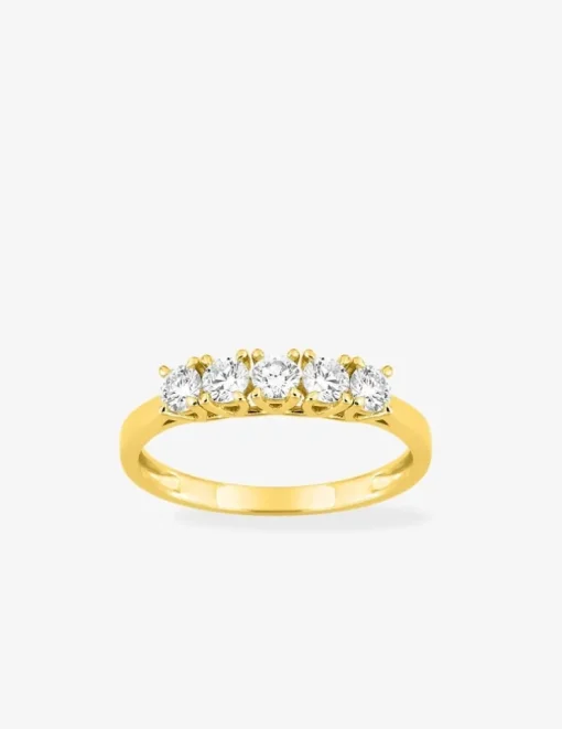 Bague en or jaune 375 ‰, cinq diamants synthétiques 0,50 ct SO OR