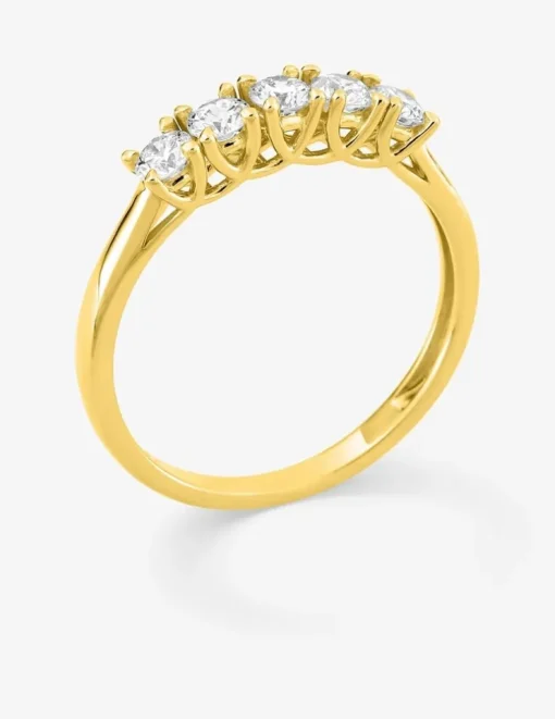 Bague en or jaune 375 ‰, cinq diamants synthétiques 0,50 ct SO OR