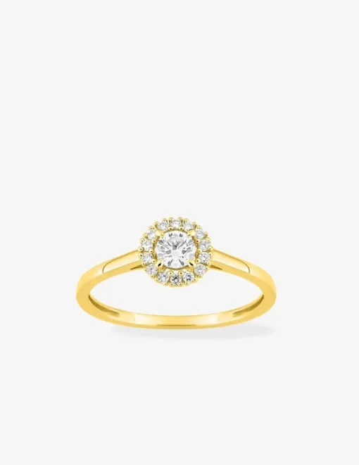 Bague en or jaune 375 ‰, diamants synthétiques 0,28 ct SO OR