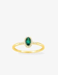 Bague en or jaune 375 ‰, émeraude et diamants synthétiques 0,07 ct SO OR