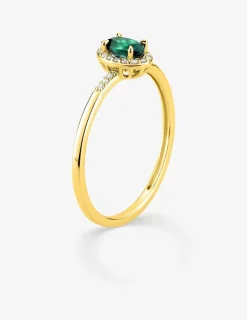 Bague en or jaune 375 ‰, émeraude et diamants synthétiques 0,07 ct SO OR