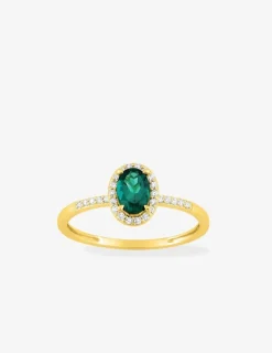 Bague en or jaune 375 ‰, émeraude et diamants synthétiques 0,11 ct SO OR