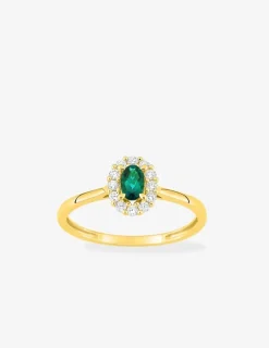 Bague en or jaune 375 ‰, émeraude et diamants synthétiques 0,16 ct SO OR