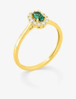 Bague en or jaune 375 ‰, émeraude et diamants synthétiques 0,16 ct SO OR