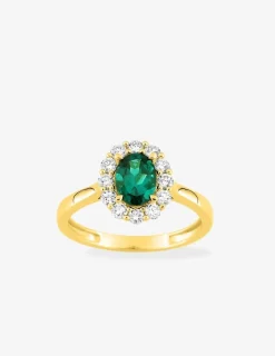 Bague en or jaune 375 ‰, émeraude et diamants synthétiques 0,40 ct SO OR