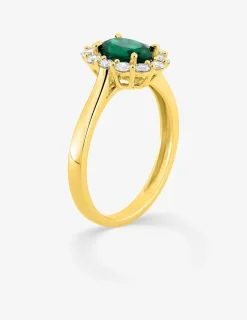 Bague en or jaune 375 ‰, émeraude et diamants synthétiques 0,40 ct SO OR