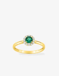 Bague en or jaune 375 ‰, émeraude et diamants synthétiques 0,13 ct SO OR