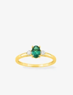 Bague en or jaune 375 ‰, émeraude et diamants synthétiques 0,09 ct SO OR