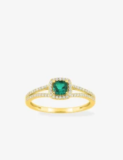 Bague en or jaune 375 ‰, émeraude et diamants synthétiques 0,20 ct SO OR