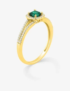 Bague en or jaune 375 ‰, émeraude et diamants synthétiques 0,20 ct SO OR